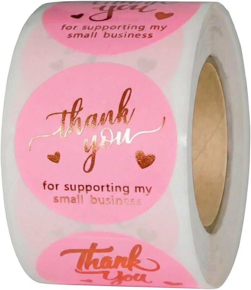 IBAKE 500 Pcs 1.5 Inch Pink and Rose Gold Thank You Stickers for Small Business, Small Business Packaging, Self-Adhesive & Waterproof Stickers with Beautiful Designs, Strong and Durable Envelope Seals - Image 1